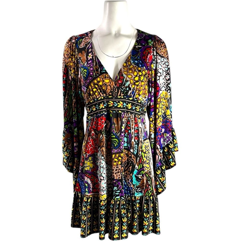 Betsey Johnson 90’s Printed Boho Mini Bambi Dress Size 6